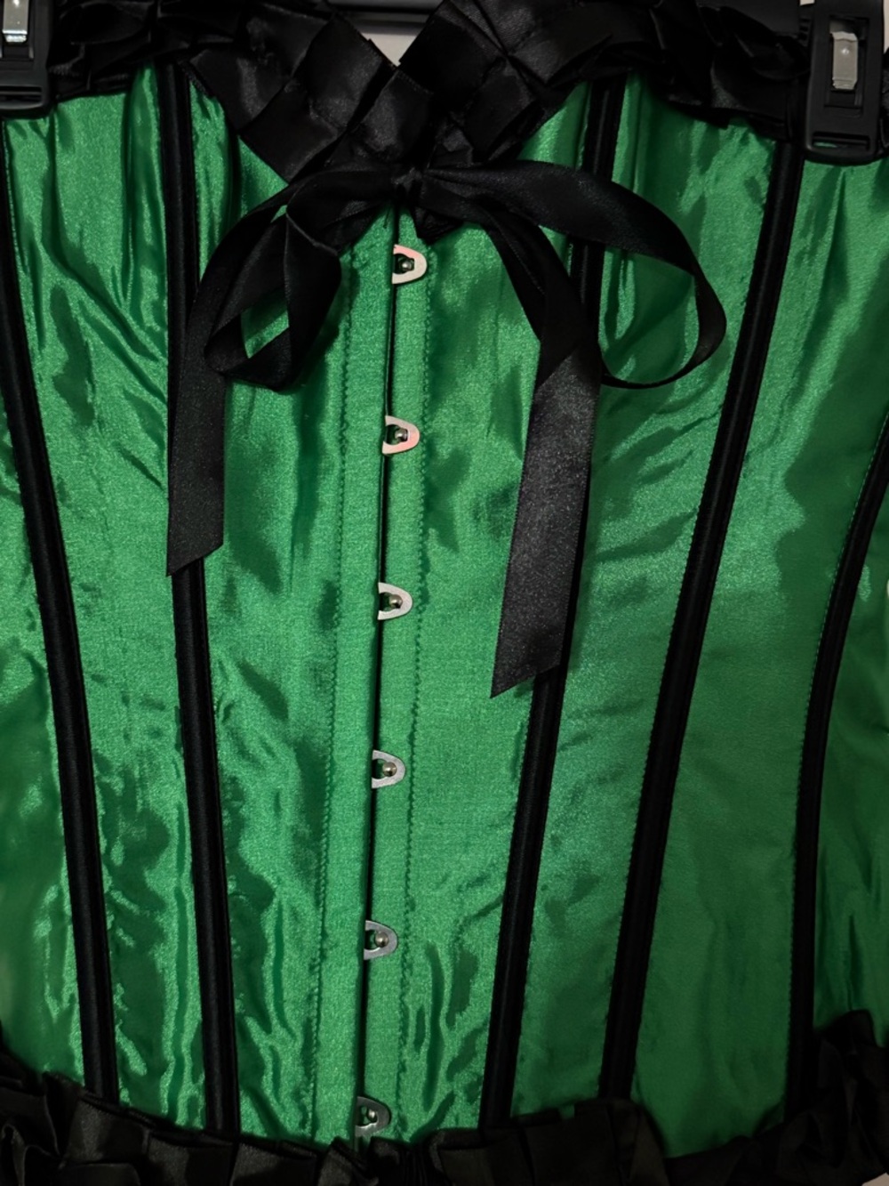 Gothic Green and Black Satin Corset - Picture 2 of 5